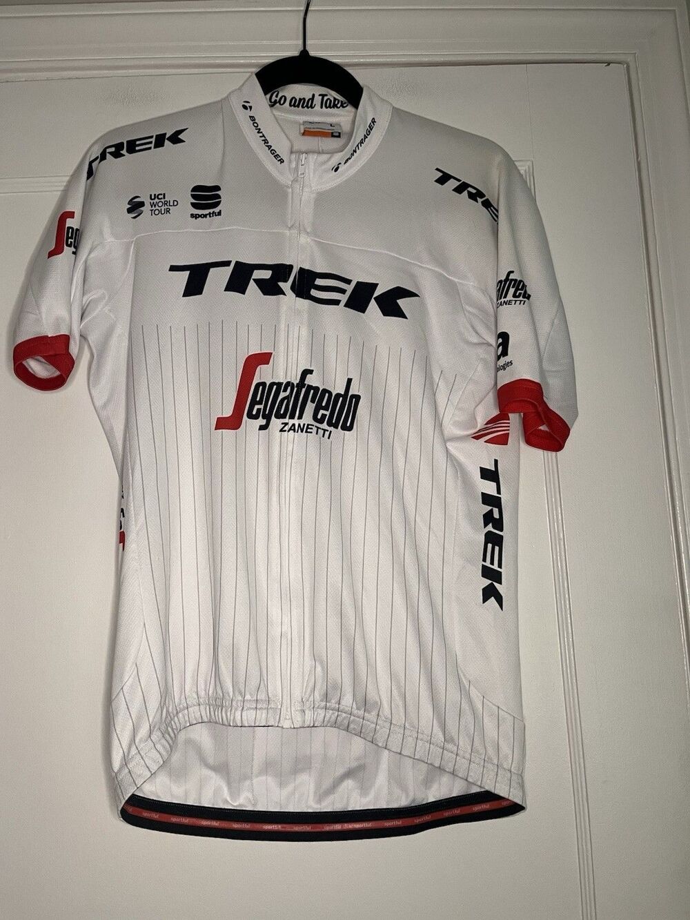 Trek Segafredo Sportful Uci World Tour mens White Pinstrip cycling jersey size L